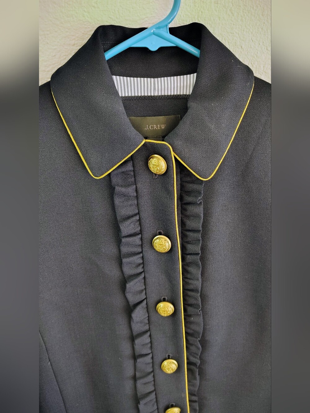 J.Crew Navy Jacket with Gold Piping & Buttons with Ruffles Down the Front Size 0 - Picture 5 of 15
